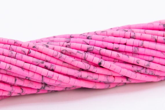 2x2mm Pink Howlite Beads Full Strand Round Tube Loose Beads 12.5" Bulk Lot Options (109894-3102)