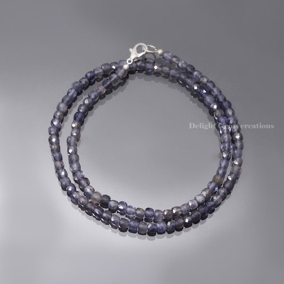 Natural Iolite Beads Necklace, Blue Iolite 4.5mm Faceted Cube Shape Beaded Necklace, Iolite Jewelry, Aaa Quality Blue Iolite Beads Necklace
