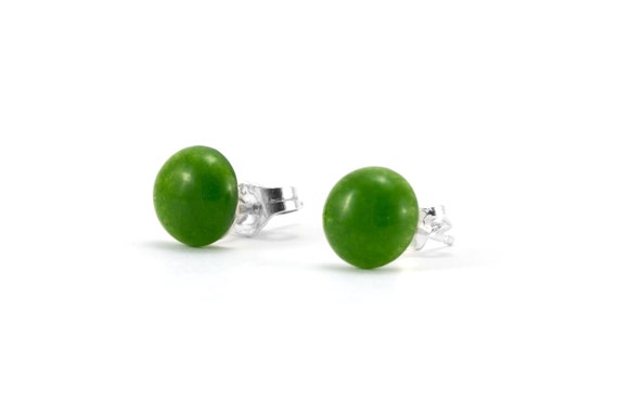 Jade Button Earrings/ Green Jade Earrings/ Jade Post Earrings/ Jade Button Studs/ Green Jade Studs