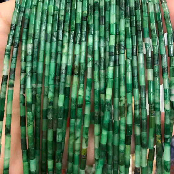 Afrian Jade Tube Beads, Natural Gemstone Beads, Green Stone Beads 2x4mm 15''