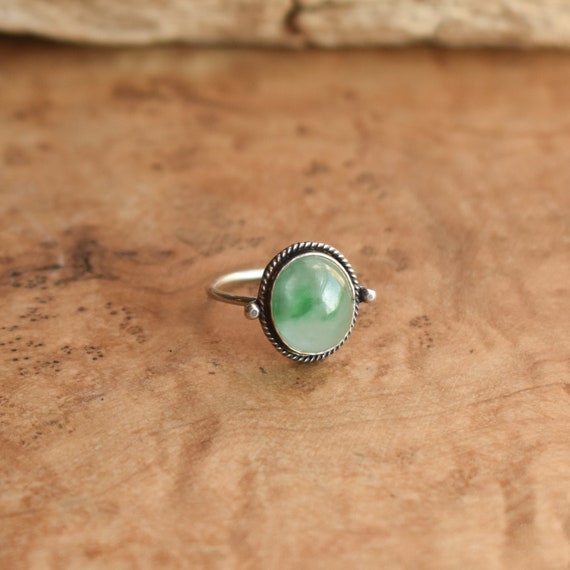 Green Jade Ring - Delica Ring - Unique Silversmith Ring - .925 Sterling Silver