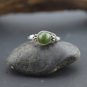 Shop Jade Rings! Nephrite Jade Sterling Silver Bead Ring | Natural genuine Jade rings, simple unique handcrafted gemstone rings. #rings #jewelry #shopping #gift #handmade #fashion #style #affiliate #ad