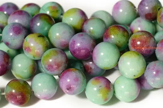 15.5" Dyed Green Purple Jade 10mm/12mm Round Beads, Green Purple Beads, Green Gemstone, Semi-precious Stone,green Purple Dyed Jade