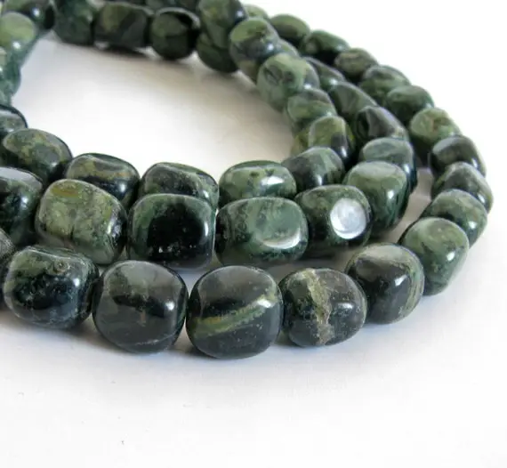 Kambaba Jasper Beads, 10mm Rounded Nugget Kambaba Jasper Beads, Green And Black Jasper Beads, Full Strand, Jas240