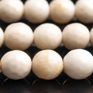 Shop Jasper Faceted Beads! Genuine Natural Fossil Jasper Gemstone Beads 7-8MM Ivory Micro Faceted Round AA Quality Loose Beads (100783) | Natural genuine faceted Jasper beads for beading and jewelry making.  #jewelry #beads #beadedjewelry #diyjewelry #jewelrymaking #beadstore #beading #affiliate #ad