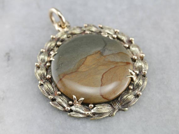 Vintage Jasper Pendant, Statement Necklace, Cabochon Pendant M319re6t-p