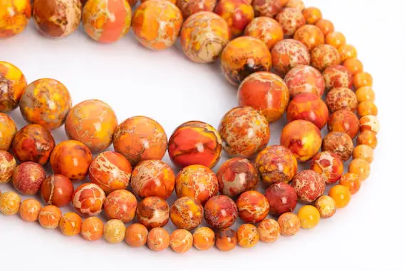 Red Orange Sea Sediment Imperial Jasper Loose Beads Round Shape 6mm 8mm 10mm 12mm