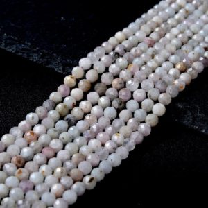 Shop Kunzite Faceted Beads! 4-5MM Natural Kunzite Gemstone Light Pink Micro Faceted Round Beads 15 inch Full Strand (80009440-P33) | Natural genuine faceted Kunzite beads for beading and jewelry making.  #jewelry #beads #beadedjewelry #diyjewelry #jewelrymaking #beadstore #beading #affiliate #ad
