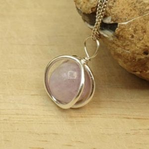 Pink Kunzite circle pendant necklace. Reiki jewelry uk. Sterling Silver bead pendant. 10mm stone. Small Minimalist Jewellery | Natural genuine Array jewelry. Buy crystal jewelry, handmade handcrafted artisan jewelry for women.  Unique handmade gift ideas. #jewelry #beadedjewelry #beadedjewelry #gift #shopping #handmadejewelry #fashion #style #product #jewelry #affiliate #ad