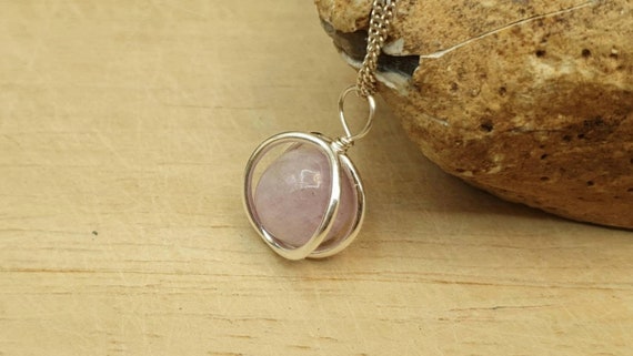 Pink Kunzite Circle Pendant Necklace. Reiki Jewelry Uk. Sterling Silver Bead Pendant. 10mm Stone. Small Minimalist Jewellery