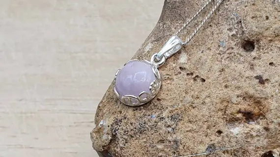 Tiny Pink Kunzite Pendant Necklace. Reiki Jewelry Uk. 8mm Stone. 925 Sterling Silver Necklaces For Women. Small Minimalist Jewellery