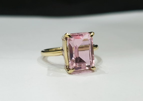 Kunzite Ring, 925 Solid Sterling Silver Ring, Beautiful Cushion Cut Pink Kunzite Quartz Gemstone, Rose Gold, 22k Yellow Gold Fill Ring