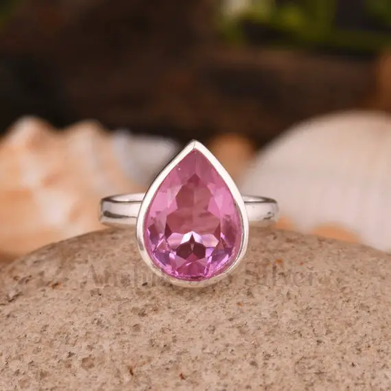 Kunzite Ring, 925 Solid Sterling Silver Ring, Beautiful Pear Cut Pink Kunzite Quartz Gemstone Ring, Can Be Personalized Gift For Birthday.