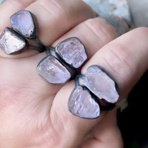Kunzite ring, pink stone ring, raw crystal ring | Natural genuine Kunzite rings, simple unique handcrafted gemstone rings. #rings #jewelry #shopping #gift #handmade #fashion #style #affiliate #ad