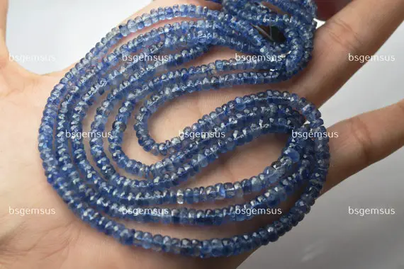 14 Inch Strand, Natural Blue Kyanite Faceted Rondelles,size. 3.5-6mm