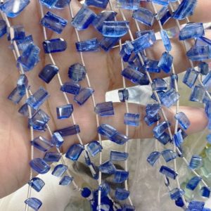 Shop Kyanite Faceted Beads! 8 Inch Strand, Natural Blue Kyanite Faceted Fancy Shape ,Size. 8×5 to 10x6mm | Natural genuine faceted Kyanite beads for beading and jewelry making.  #jewelry #beads #beadedjewelry #diyjewelry #jewelrymaking #beadstore #beading #affiliate #ad
