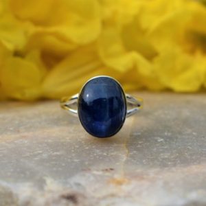 Natural Kyanite Ring, 925 Silver Ring, Kyanite Jewelry, Boho Ring, Split Band Ring, Oval Stone, Silver Band Ring, Dainty Rings, Dainty Ring | Natural genuine Kyanite rings, simple unique handcrafted gemstone rings. #rings #jewelry #shopping #gift #handmade #fashion #style #affiliate #ad