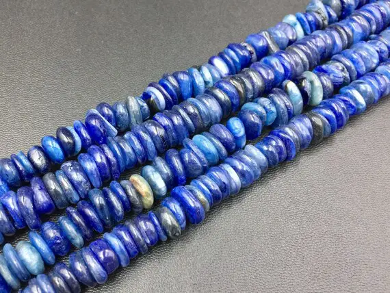 Kyanite Rondelle Beads Disc Beads Natural Blue Kyanite Beads Chip Nugget Beads Saucer Beads Center Dilled Rounded Blue Gemstone 16" Strand