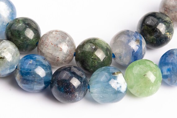Genuine Natural Kyanite Gemstone Beads 8mm Deep Green Blue Round A Quality Loose Beads (116132)
