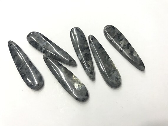 12x45mm Long Waterdrop Genuine Black Labradorite , Natural Gemstone Teardrop Pendant ---1 Pair(2pcs)