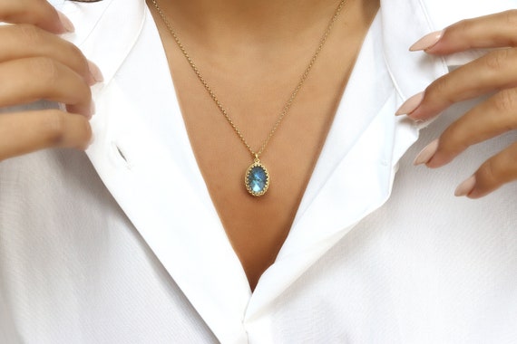 Mixed Flash Labradorite Necklace · Christmas Gift For Mom · 18k Vermeil Gemstone Necklace · Oval Pendant Necklace · Labradorite Jewelry