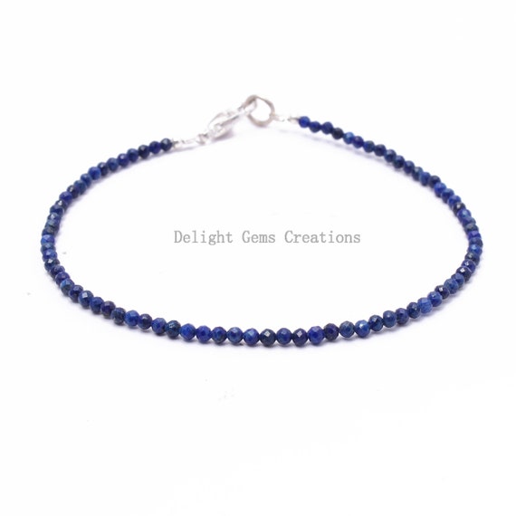 Natural Lapis Lazuli Beaded Bracelet, 2mm Lapis Lazuli Bracelet, Blue Lapis Jewellery, Micro Faceted Lapis Lazuli Tiny Beads Bracelet, Gift