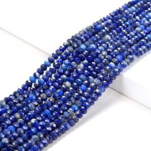 Shop Lapis Lazuli Faceted Beads! 3X2MM Natural Lapis Lazuli Gemstone Grade A Micro Faceted Rondelle Loose Beads (P35) | Natural genuine faceted Lapis Lazuli beads for beading and jewelry making.  #jewelry #beads #beadedjewelry #diyjewelry #jewelrymaking #beadstore #beading #affiliate #ad