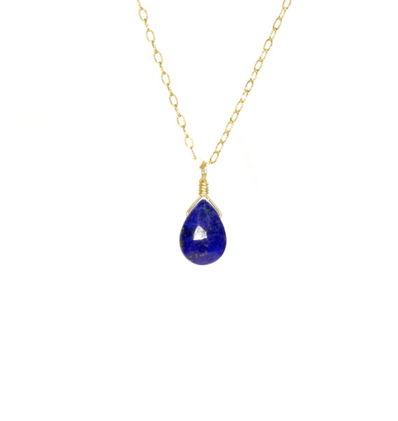 Lapis Necklace, Healing Crystal Necklace, Blue Gemstone Necklace, Bridal Necklace, 14k Gold Filled Chain, Dainty Necklace