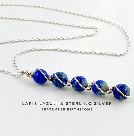 Lapis Lazuli Necklace, Sterling Silver, September Birthstone,
