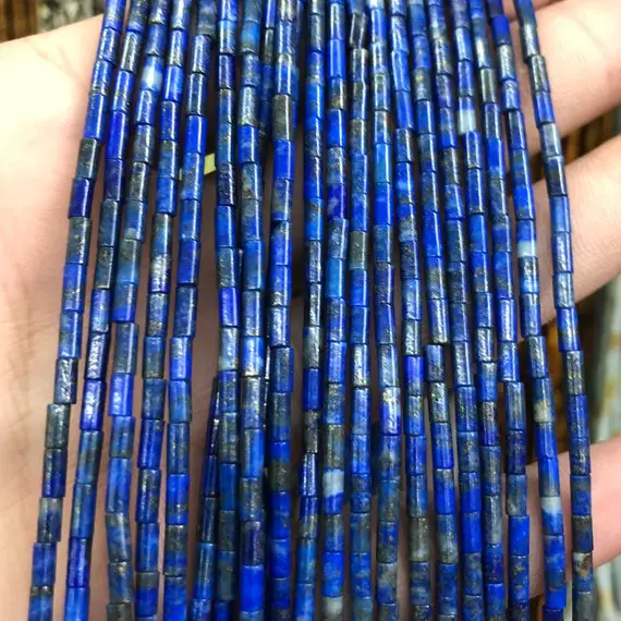Genuine Lapis Lazuli Tube Beads, Natural Gemstone Beads, Stone Beads 2x4mm 15''