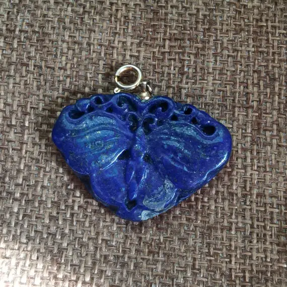 Aa+ Natural Lapis Lazuli Archaistic Design Pendant Untreated Lazurite Butterfly