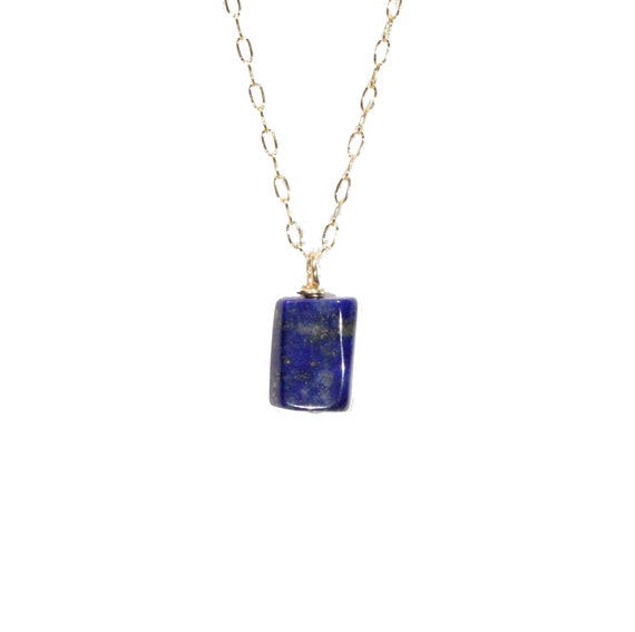 Blue Lapis Necklace, December Birthstone, Blue Stone Pendant, Lapis Lazuli Jewelry, 14k Gold Filled Chain, Boho Necklace, Healing Stone