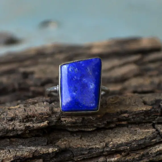 Afghan Lapis Lazuli Gemstone Ring -925 Silver Birthstone Ring -free Shape Natural Lapis Lazuli Gemstone Ring -january Birthstone Gift Ring