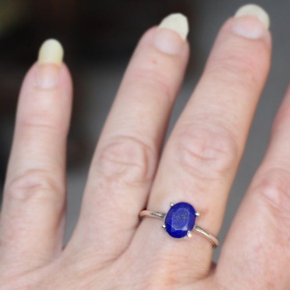 Royal Blue - Faceted Lapis Lazuli Sterling Silver Ring Size 9.5
