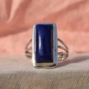 Shop Lapis Lazuli Rings! Simple Blue Lapis Ring, 925 Sterling Silver ring, Silver stacking ring, Birthstone Ring, Cushion ring, Triple Band Jewelry, Simple Band Ring | Natural genuine Lapis Lazuli rings, simple unique handcrafted gemstone rings. #rings #jewelry #shopping #gift #handmade #fashion #style #affiliate #ad