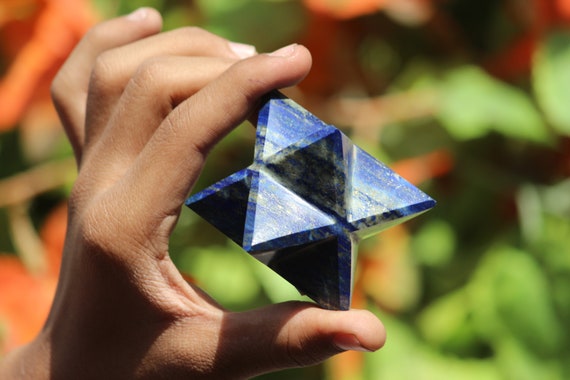 Amazing 68mm Blue Lapis Lazuli Stone Metaphysical Crystal Meditation Healing Power Star Merkaba