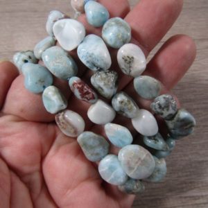 Larimar Stretchy String Nugget Bracelet G61 | Natural genuine Larimar bracelets. Buy crystal jewelry, handmade handcrafted artisan jewelry for women.  Unique handmade gift ideas. #jewelry #beadedbracelets #beadedjewelry #gift #shopping #handmadejewelry #fashion #style #product #bracelets #affiliate #ad