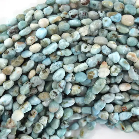 6mm - 8mm Natural Blue Larimar Pebble Nugget Beads 15.5" Strand S1