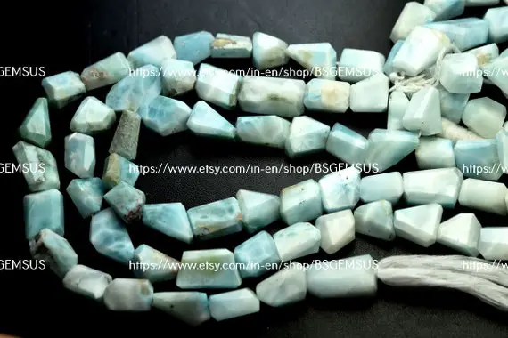 8 Inch Strand,natural Larimar Faceted Nuggets Shape,size 12-15mm