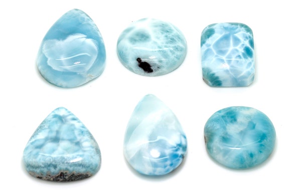 Natural Dominican Larimar Cabochon - Chips Rock Stone Gemstone Rectangle Oval Round Shape Beads For Ring Necklace Pendant Jewelry - Pgl85