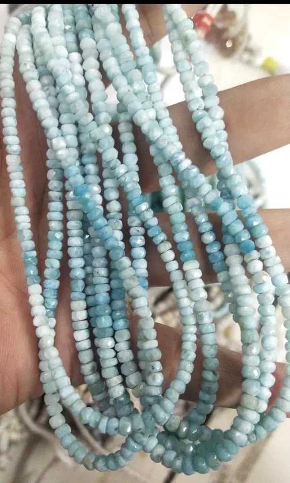 16 Inch Strand,superb-finest Quality,natural Larimar Faceted Rondelles Shape Beads,size 4-4.5mm