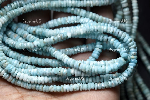 7 Inch Strand,superb- Finest Quality, Natural Larimar Faceted Button Shape Beads,size 5-6mm