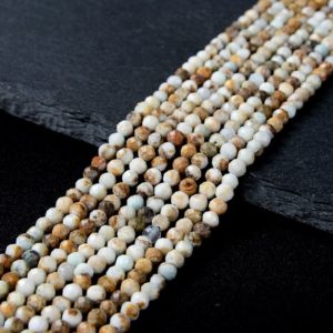 Shop Larimar Faceted Beads! Natural Larimar White Brown Gemstone Micro Faceted Round 2MM 3MM 4MM Loose Beads 15.5 inch Full Strand (P28) | Natural genuine faceted Larimar beads for beading and jewelry making.  #jewelry #beads #beadedjewelry #diyjewelry #jewelrymaking #beadstore #beading #affiliate #ad
