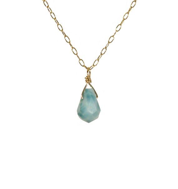 Larimar Necklace, Aqua Blue Crystal Necklace, Pectolite Pendant, Chakra Necklace, Dainty Gold Filled Necklace, Healing Crystal Jewelry