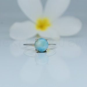 Shop Larimar Rings! Larimar Ring, Sterling Silver Ring, Round Ring, Statement Ring, Prong Ring, Natural Larimar, Dominican Republic Larimar,  Gift For Mom, Sale | Natural genuine Larimar rings, simple unique handcrafted gemstone rings. #rings #jewelry #shopping #gift #handmade #fashion #style #affiliate #ad