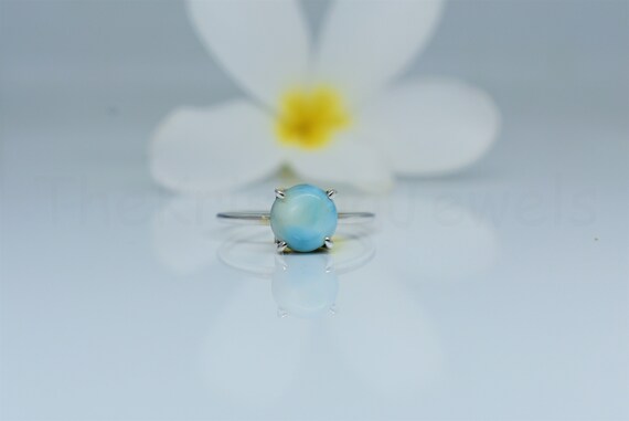 Larimar Ring, Sterling Silver Ring, Round Ring, Statement Ring, Prong Ring, Natural Larimar, Dominican Republic Larimar,  Gift For Mom, Sale
