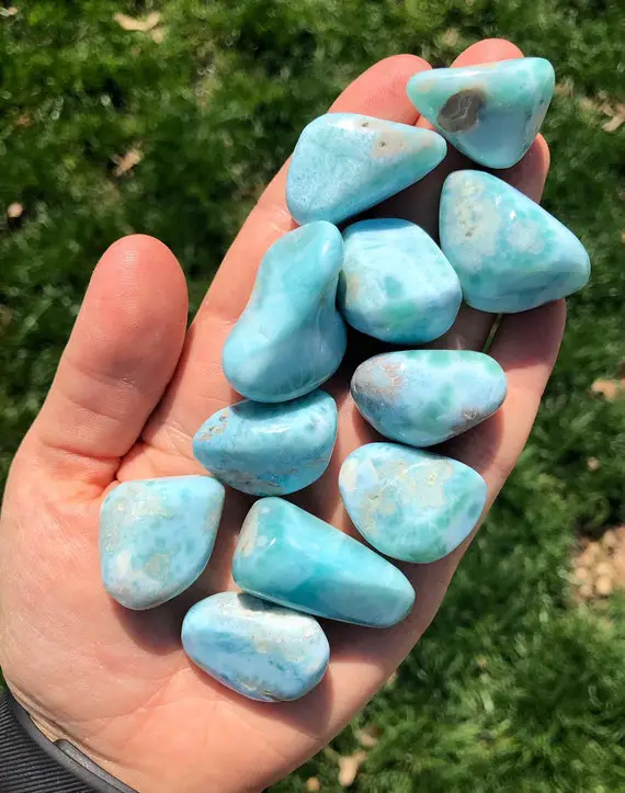 Larimar Tumbled Crystal -  Grade A - Multiple Sizes Available - Dominican Republic - Tumbled Larimar Stone - Polished Blue Larimar Gemstone