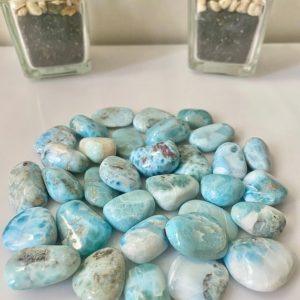 Shop Tumbled Larimar Crystals & Pocket Stones! Larimar Tumbled Stone | Natural genuine stones & crystals in various shapes & sizes. Buy raw cut, tumbled, or polished gemstones for making jewelry or crystal healing energy vibration raising reiki stones. #crystals #gemstones #crystalhealing #crystalsandgemstones #energyhealing #affiliate #ad