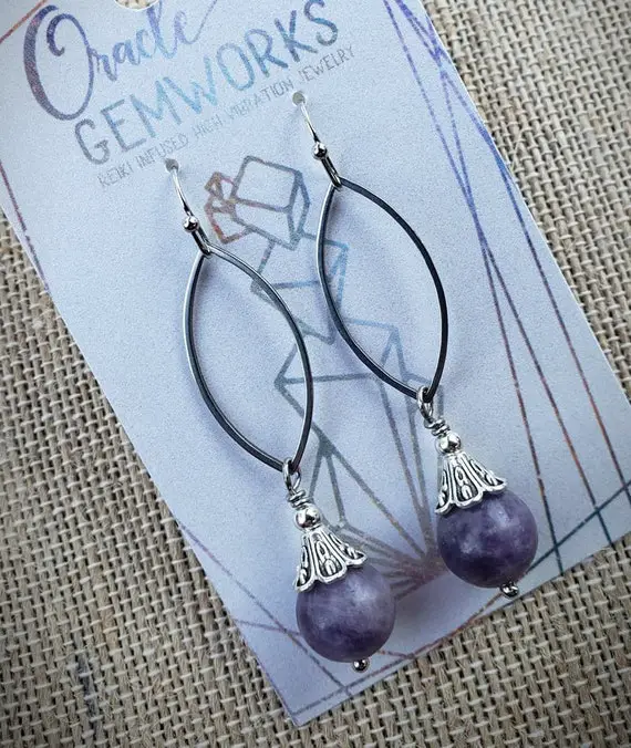 Lepidolite Earrings For Calming Energy, Stress Relief, And Emotional Healing - Lepidolite Earrings - Lepidolite Jewelry - Crystal For Stress