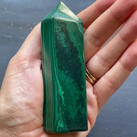 Malachite Crystal Tower Point - Polished
